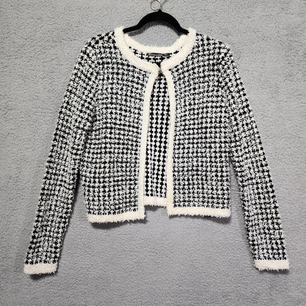 7th Avenue Design Studio New York Co Womens Cardigan Sweater Black‎ White Medium